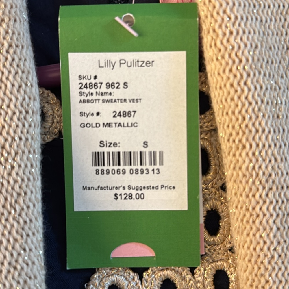 Lilly Pulitzer Gold Metallic Fringe Abbott sweater vest size small, NWT - Picture 4 of 5